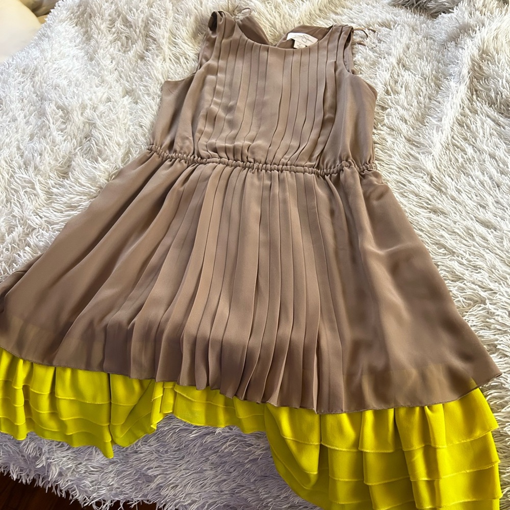 Classic Jessica Simpson fit and flare dress with neon green bottom